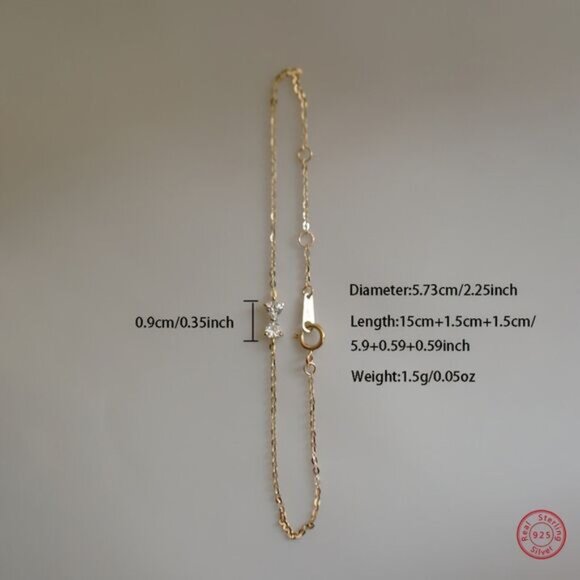 Sterling Silver Gold CZ Bow Zircon Bracelet Coquette Minimalist Gold Bracelet - Picture 4 of 5